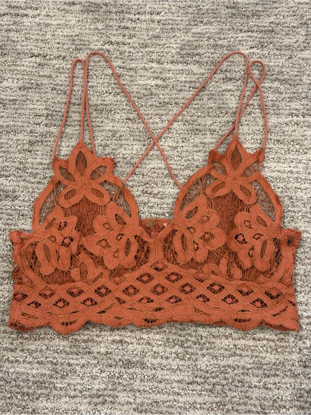 Free People Adella Bralette Rust Orange Floral Lace Strappy Boho Top Size S